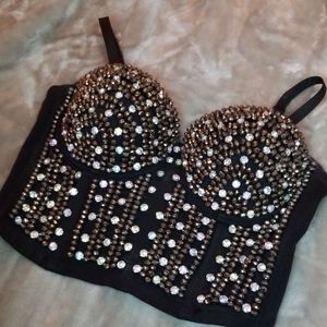 Embellished bustier crop top